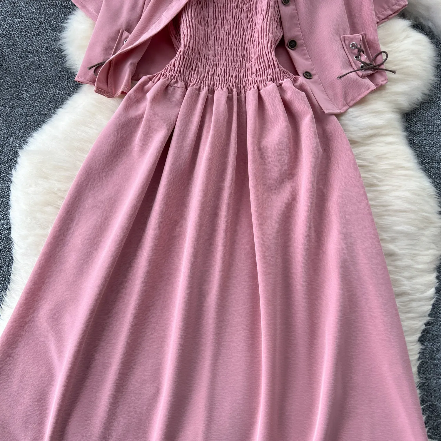 Short Shirt&Pleated Slip Dress 2Pcs