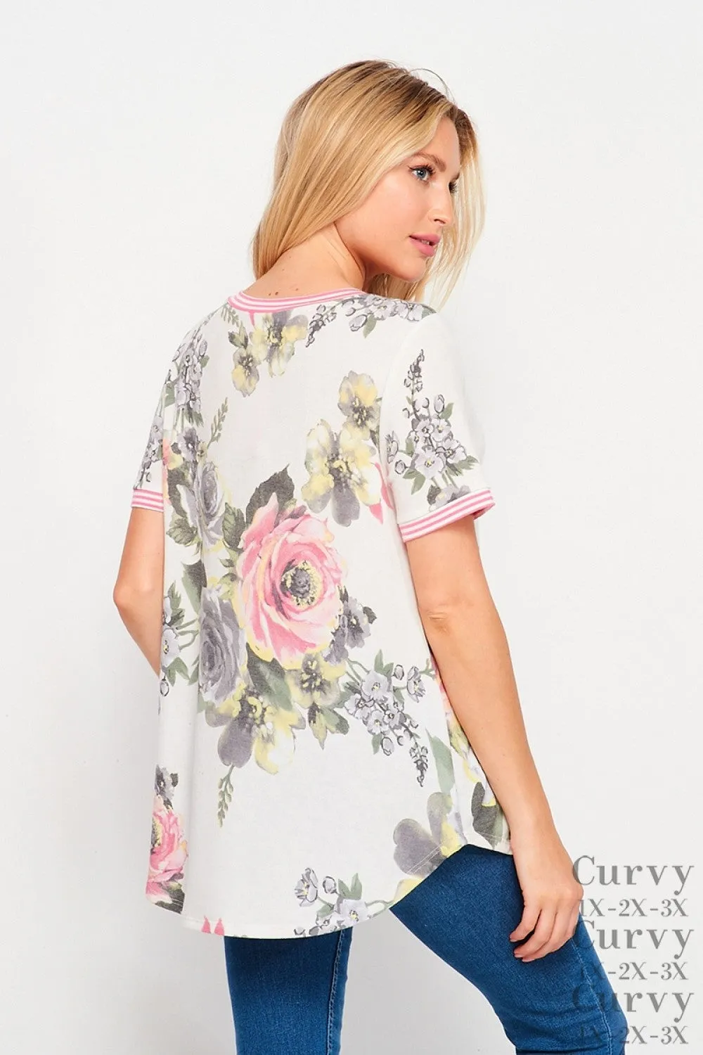 Short Sleeve V-Neck Top Ivory Yellow
