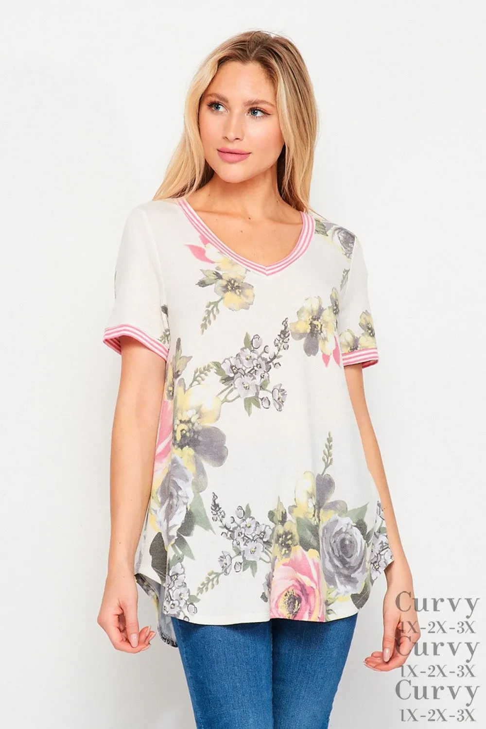 Short Sleeve V-Neck Top Ivory Yellow