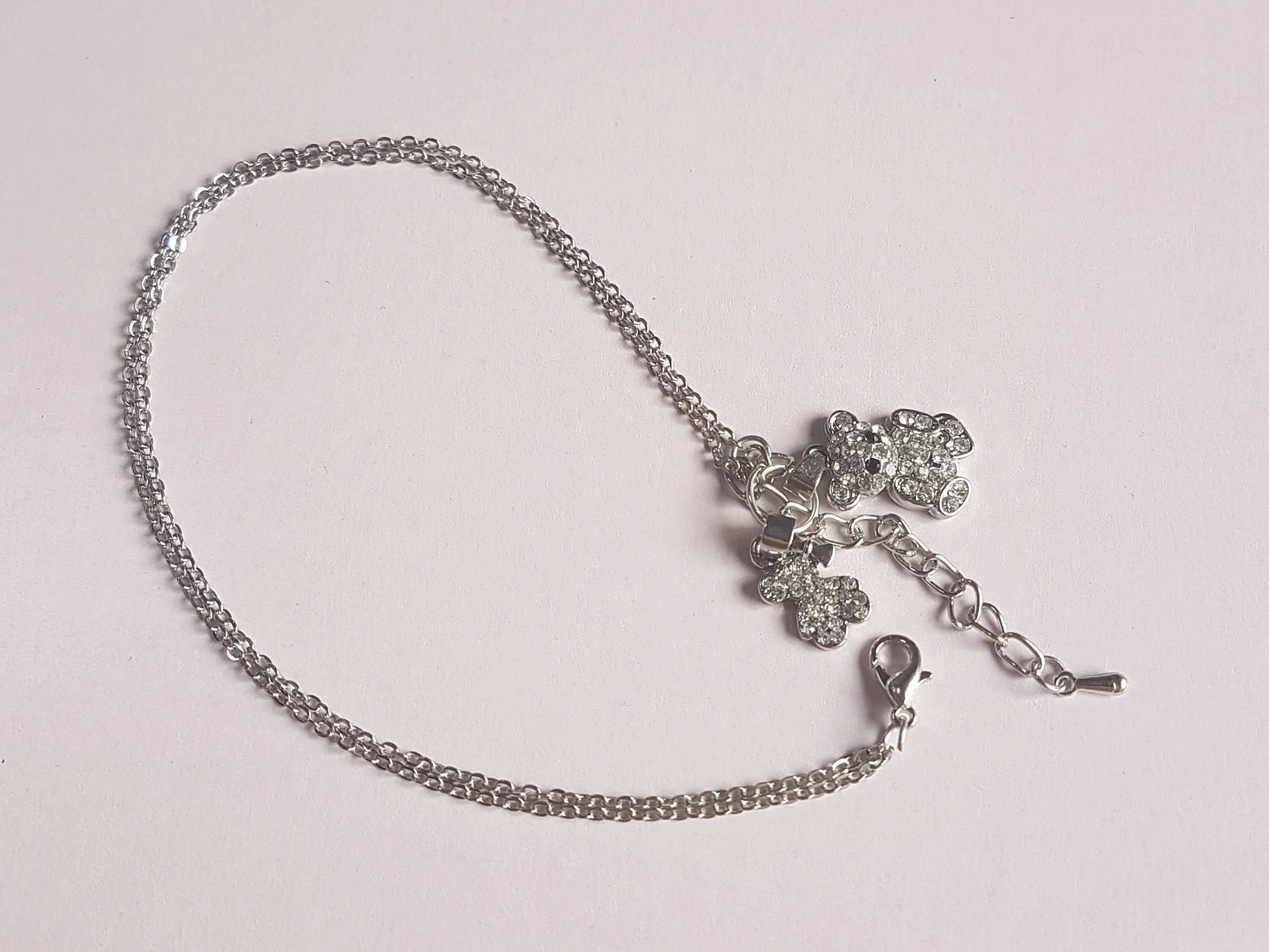 Silver Chain Beaded Teddy Bear Bracelet