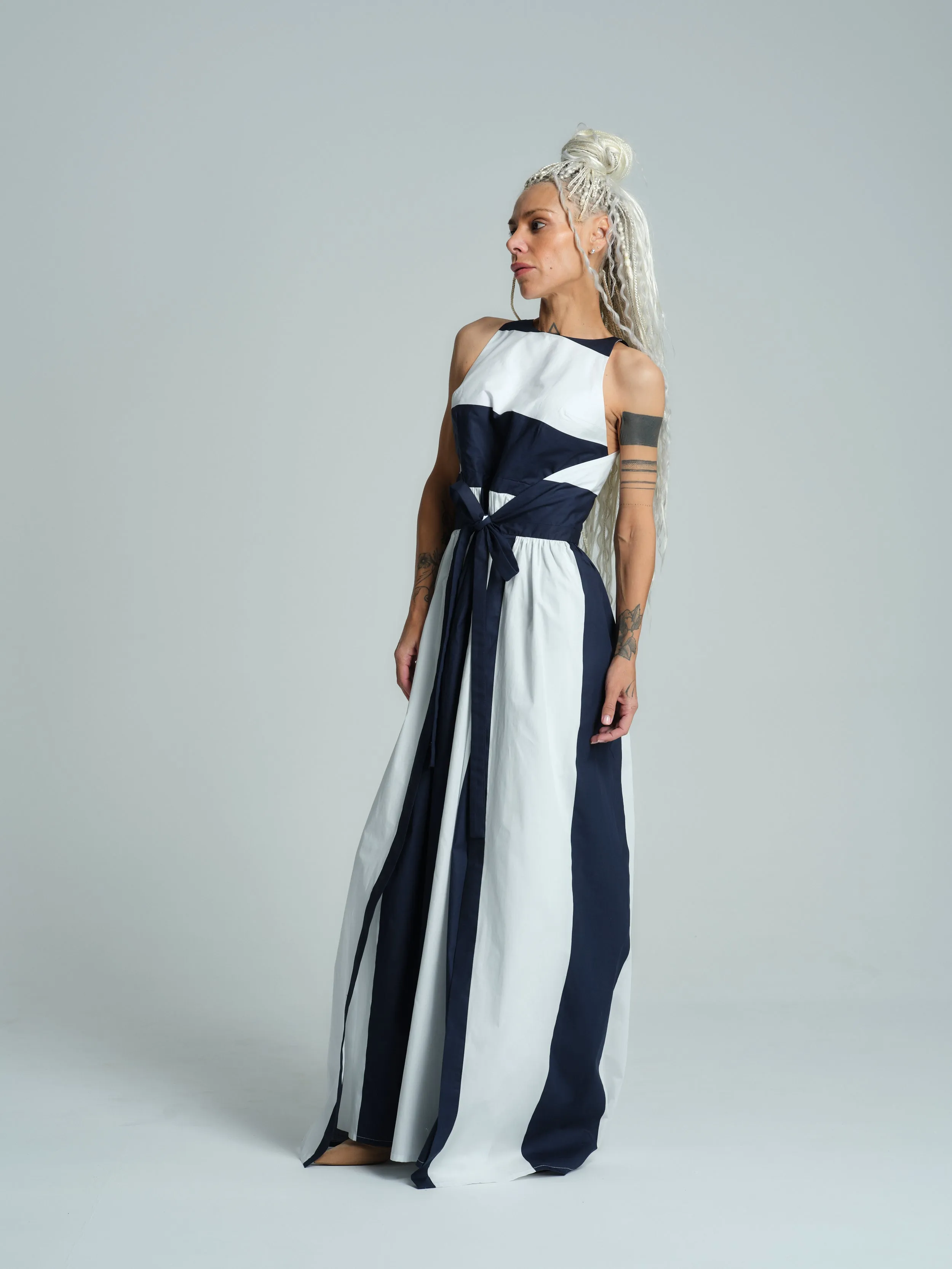 Sleeveless White Printed Maxi Dress