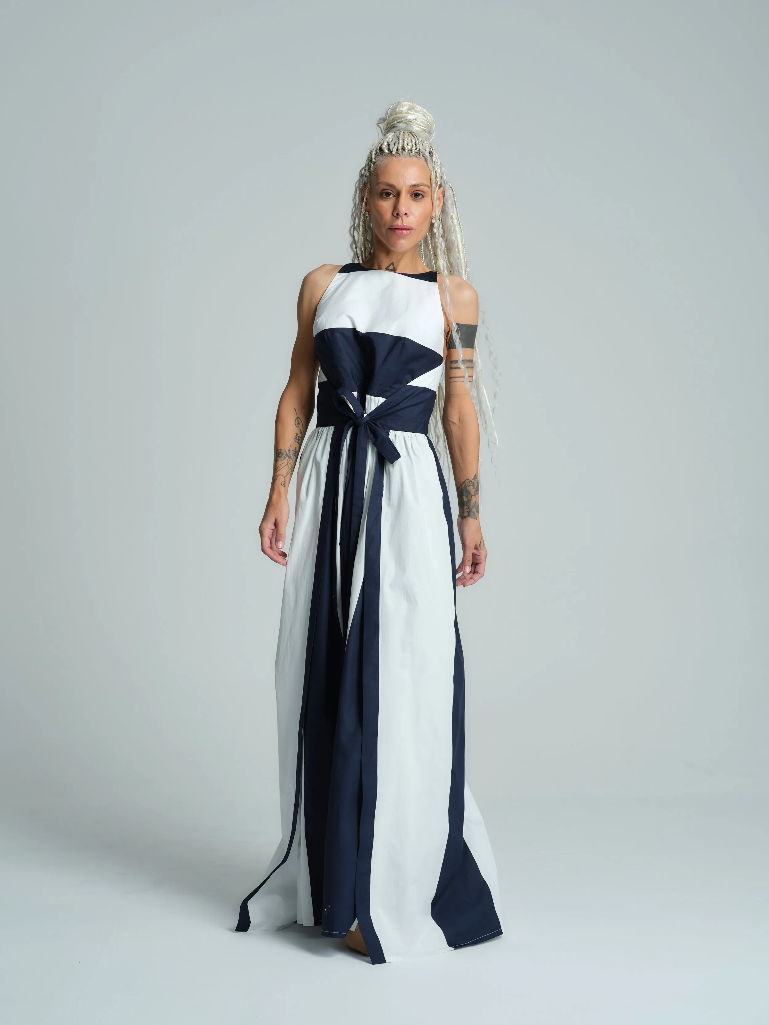 Sleeveless White Printed Maxi Dress