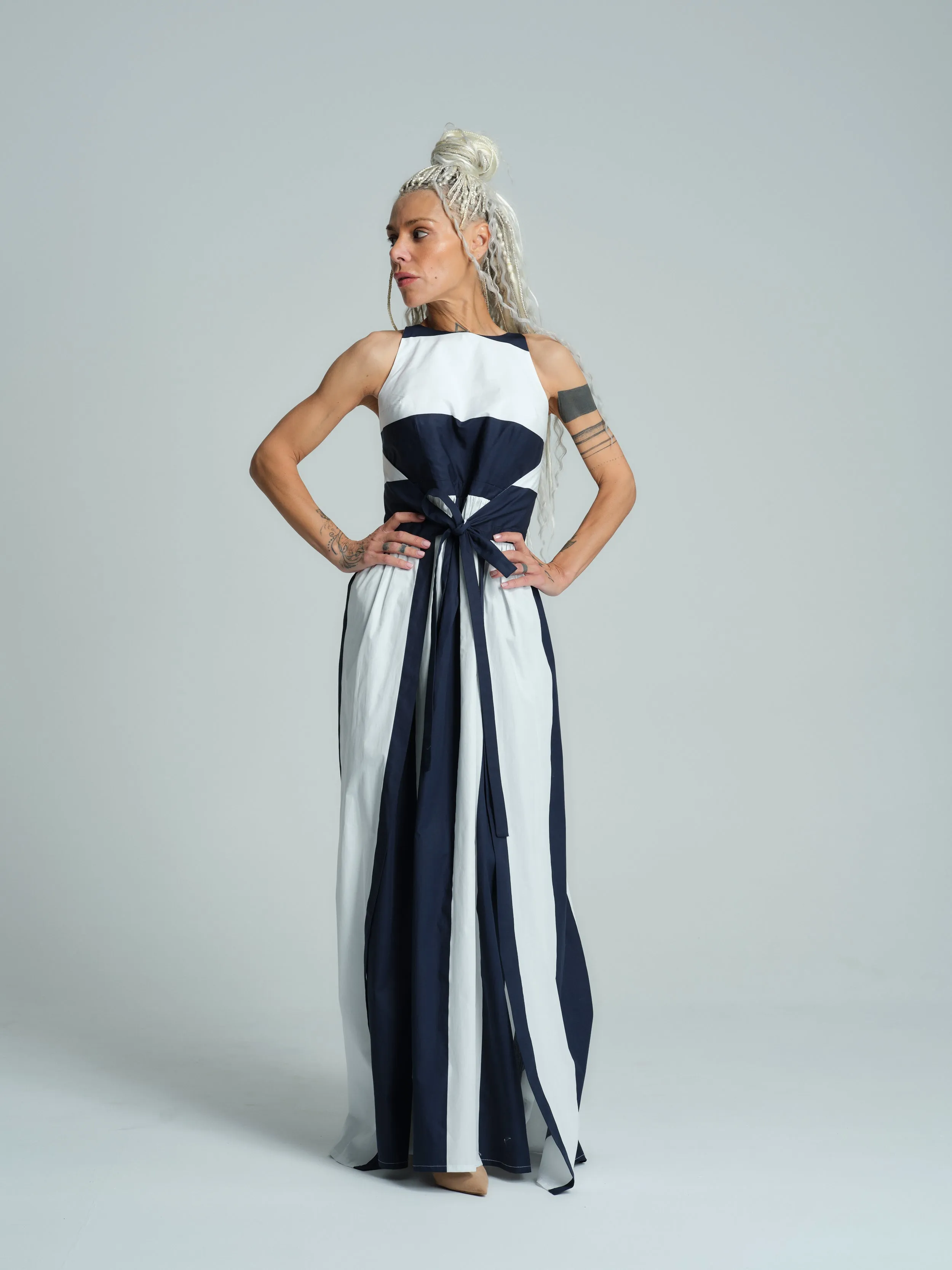 Sleeveless White Printed Maxi Dress