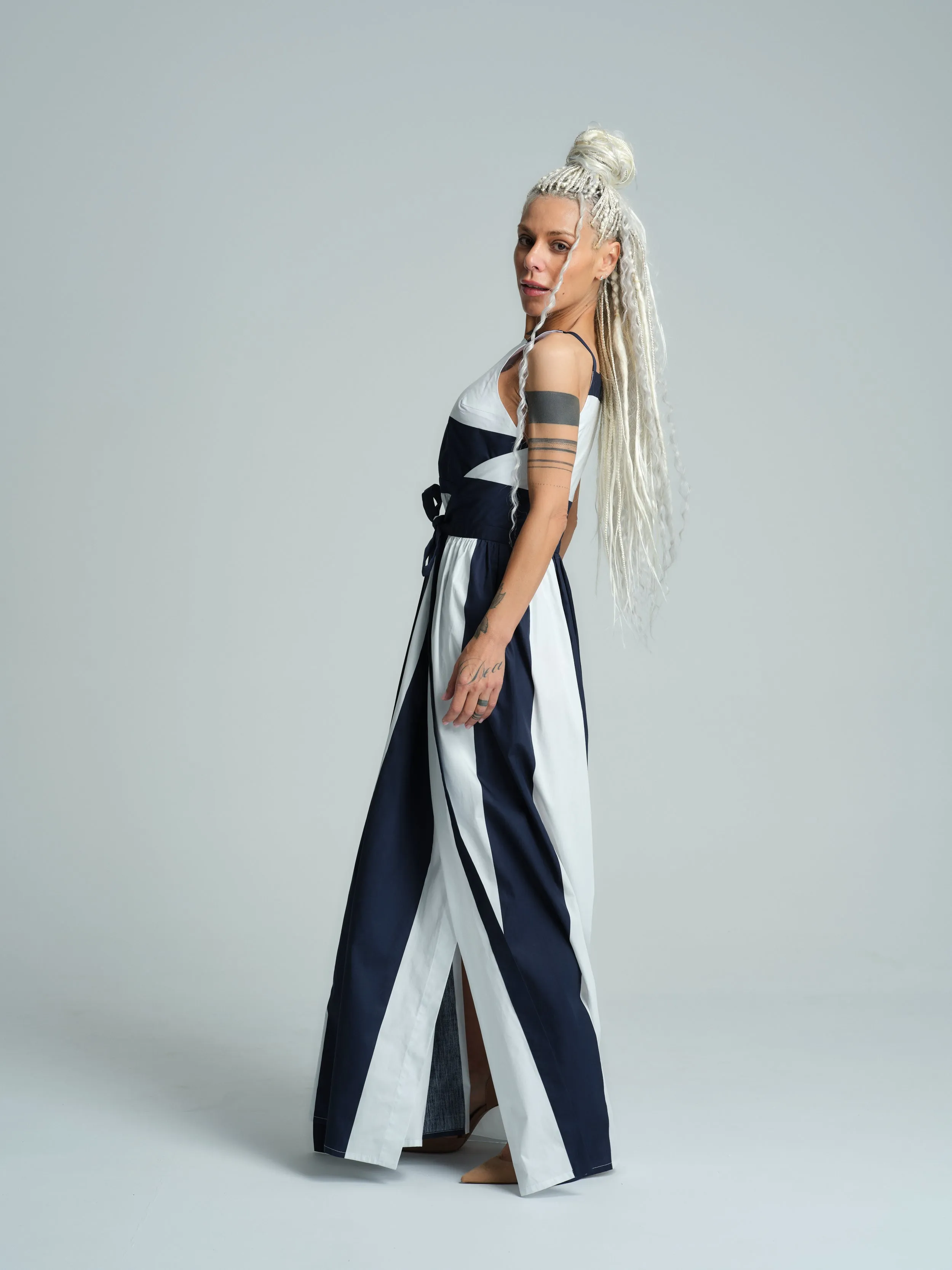 Sleeveless White Printed Maxi Dress