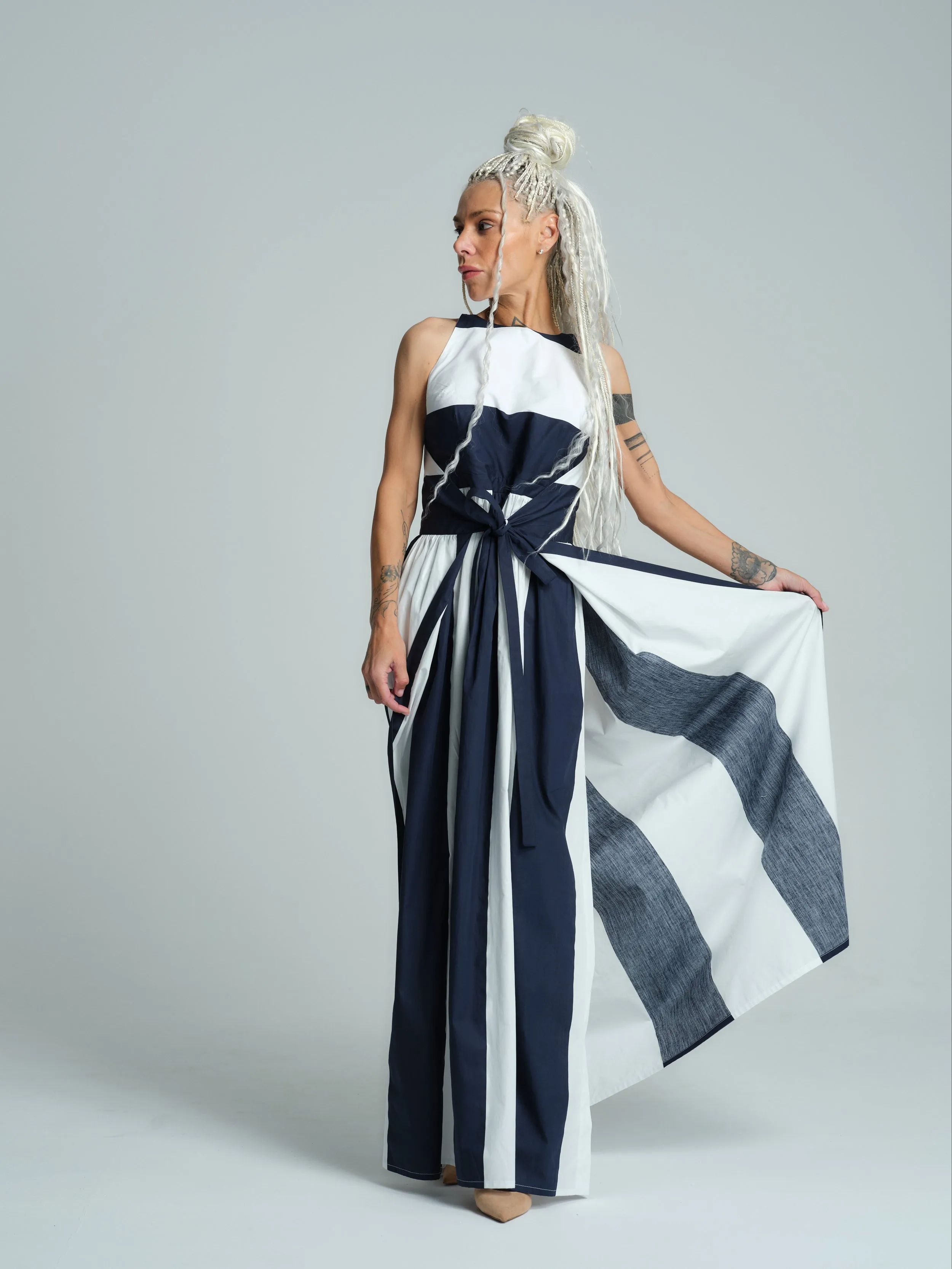 Sleeveless White Printed Maxi Dress