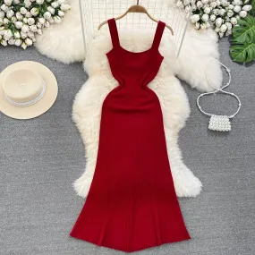 Solid Color Slim-fitting Knitted Dress