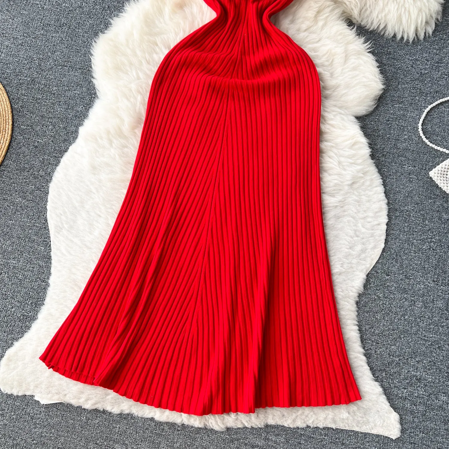 Solid Color Slim-fitting Knitted Dress