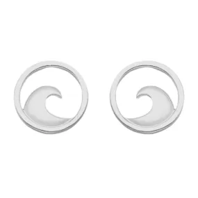 Stud Ocean Wave Earrings In Sterling Silver