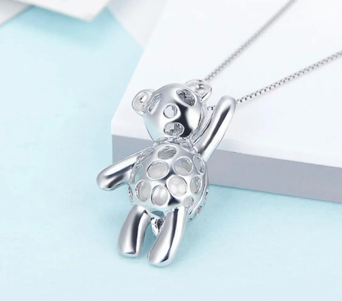 Teddy Bear Sterling Silver Cage Pendant