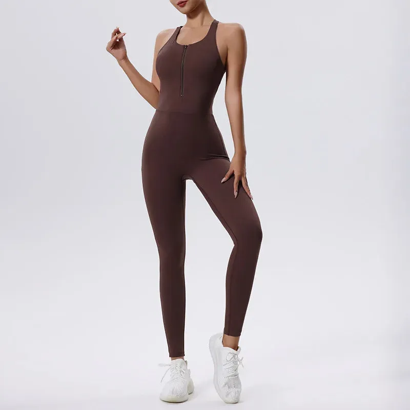Trend4us Women's Seamless Zip-Up Racerback Jumpsuit