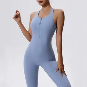Trend4us Women's Seamless Zip-Up Racerback Jumpsuit