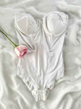 White Lace Trim Bustier Teddy (36C)